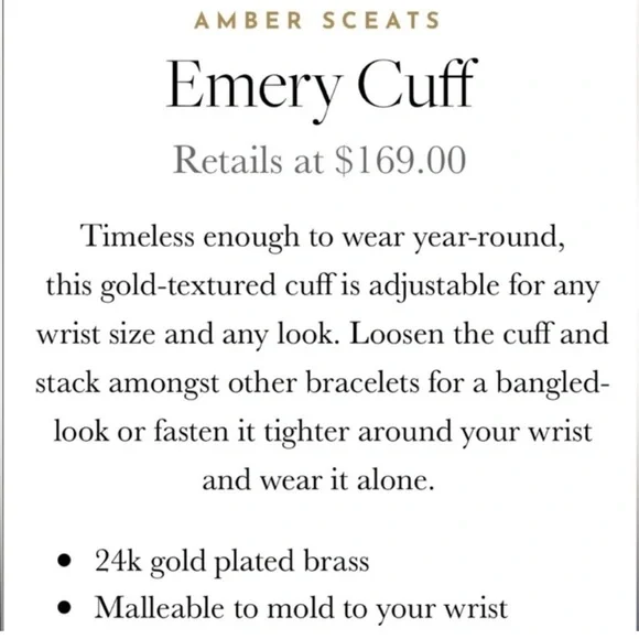 Amber Sceats 24K Plated Gold Emery Cuff Bracelet $169